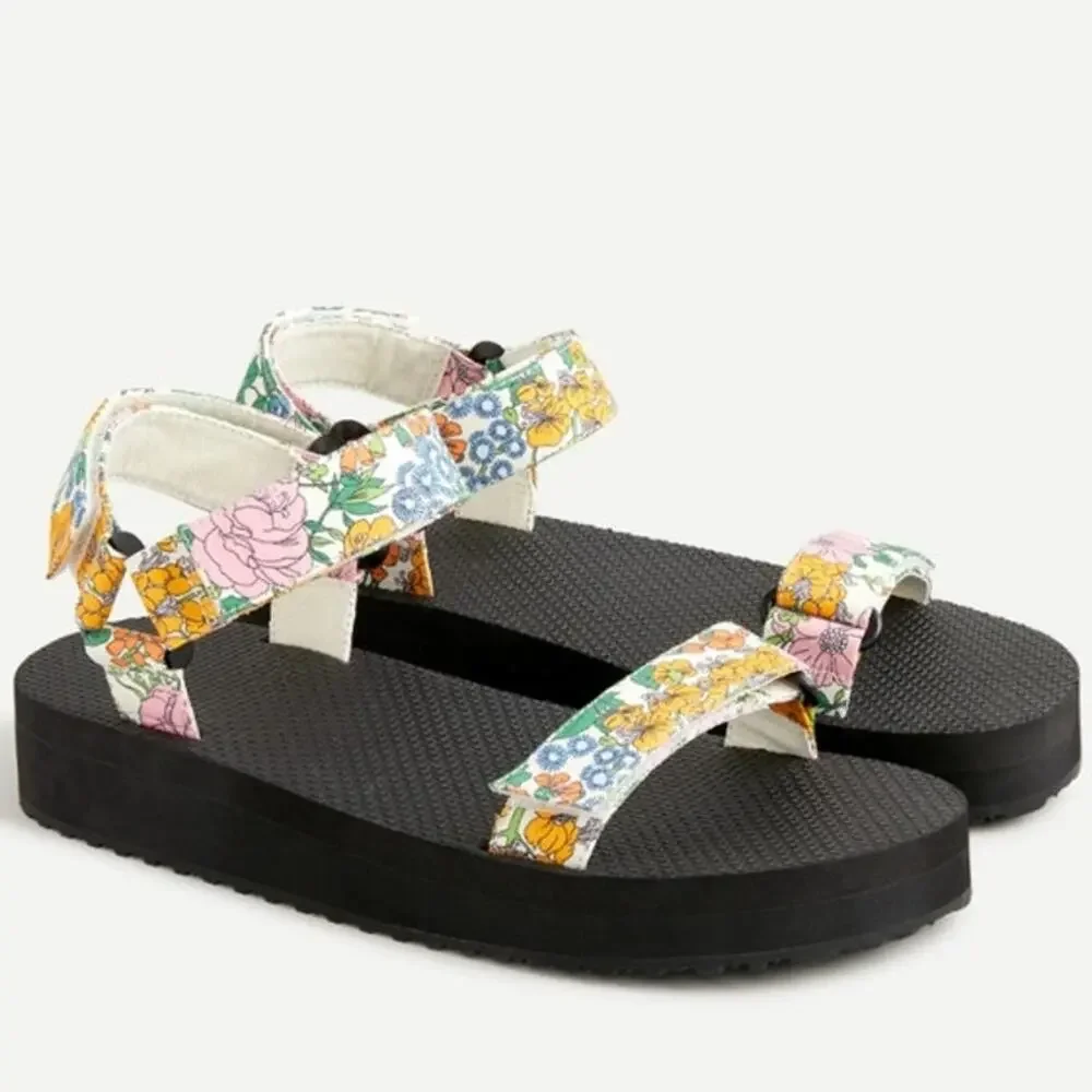 J. Crew Sandals Sporty Strap Velcro Sz 8.5 Floral - Picture 1 of 5